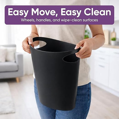 Superio 10L and 45L Slim Step & Push Trash Cans - 2 Pack, Dual Opening, Space-Saving Design, Durable Plastic - Black