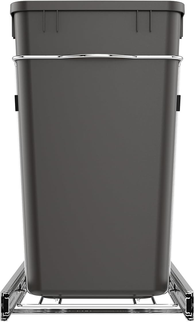 Rev-A-Shelf Double 27 Qt Pullout Trash Can for Base Kitchen Cabinets, Garbage Waste Bin System with Full Extension Slides, Min Opening Width of 11.5", Orion Gray, RV-15KD-13C-S