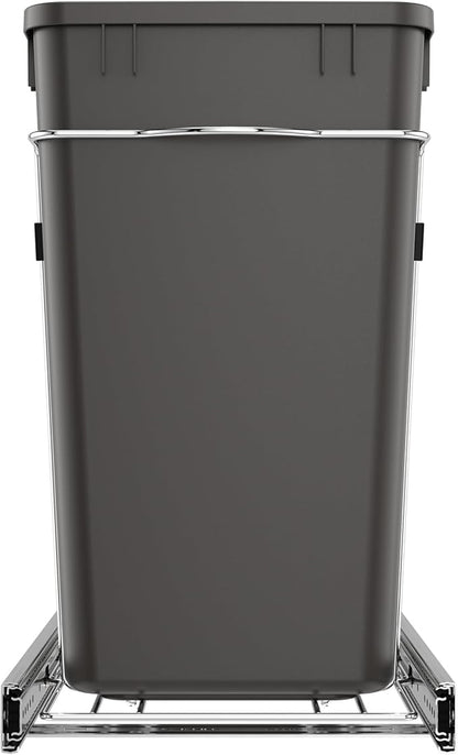 Rev-A-Shelf Double 27 Qt Pullout Trash Can for Base Kitchen Cabinets, Garbage Waste Bin System with Full Extension Slides, Min Opening Width of 11.5", Orion Gray, RV-15KD-13C-S