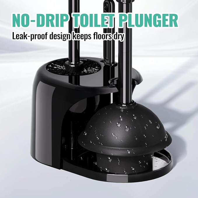 2PACK 3 in 1 Toilet Brush and Plunger Set with Crevice Cleaning Brush, Toilet Plunger and Brush Set with Extra Long Handle, Plungers for Bathroom Accessories, Bright Black