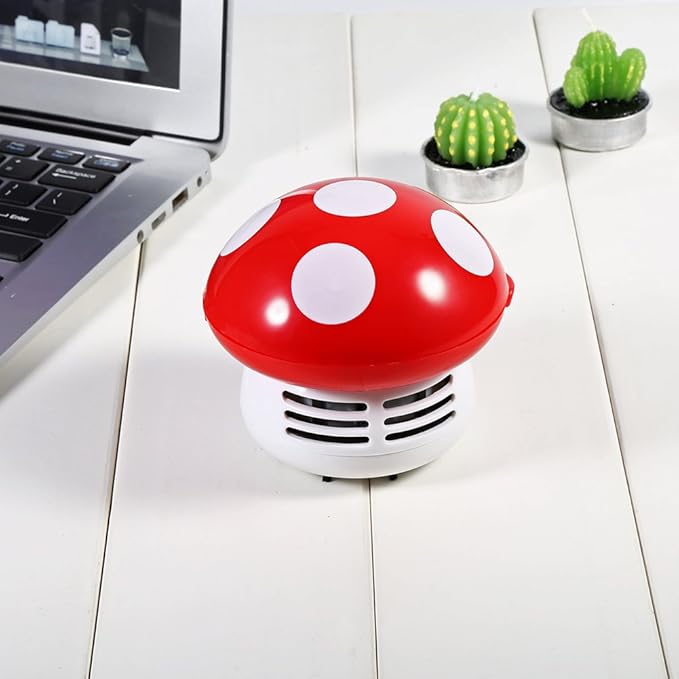 TOPINCN Mushroom Desktop Vacuum Cleaner, Mini Mushroom Shape Cute Desktop Keyboard Corner Dust Vacuum Cleaner Sweeper for Home School Office(Red)