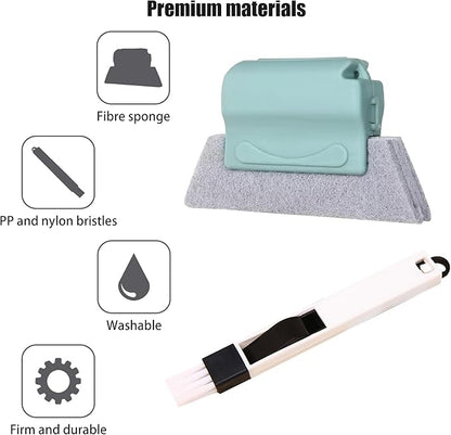 Window Groove Cleaning Tools Set,Small Multipurpose Track Brush with dustpan,Magic Gap Scouring Pad with 10 Replacement Sponge,Sliding Door Slot Cleaner Tools,Hand-held Family Sill Crevice Clean Scrub