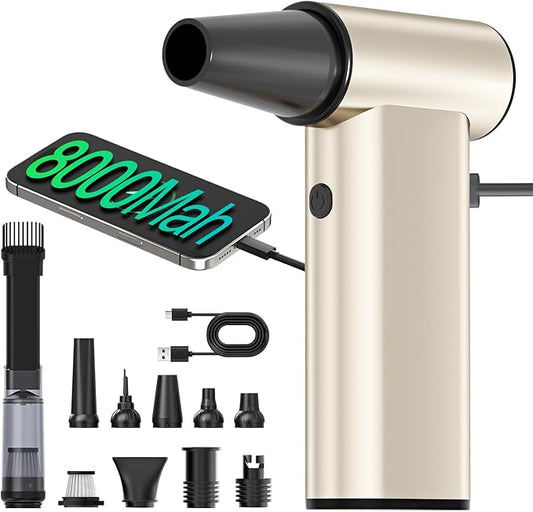 Compressed Air Duster-310,000RPM Cordless Air Blower with Cell Phone Charger, 4 Gear Adjustable Turbo Fan, Super Power Electric Air Duster for Computer, Keyboard, Outdoor, House and Car