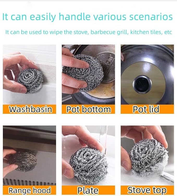 6-Piece Stainless Steel Sponge Scrubber - A Flexible Stainless Steel Velvet Scrubber for Cleaning Tableware, Kitchens, bathrooms, POTS, Pans, Grills and Sinks