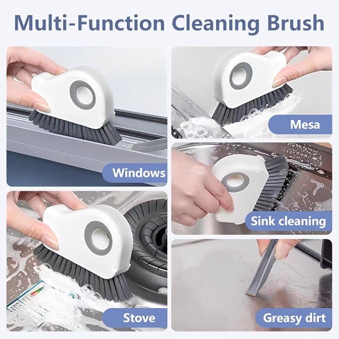 2 in 1 Groove Cleaning Brush, Window Track Cleaning Tools with Hard Bristles and Hidden Scraper, Crevice Brush for Sliding Door Track, Window Seal and Sill (Gray-2Pcs)