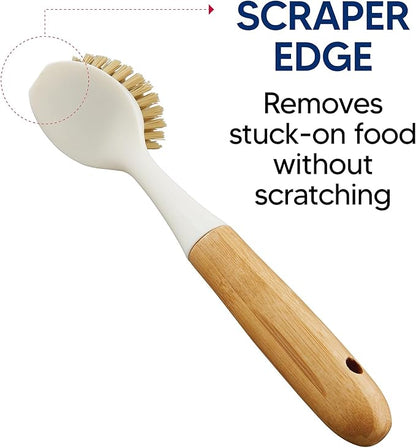 HIC Kitchen Dish Scrubbing Brush, Bamboo with Non-Scratch Bristles, Set of 2