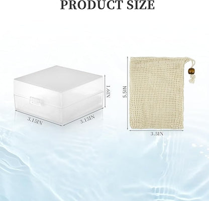 1 PCS Travel Soap Case for DR. Squatch Soap, Translucent Square Soap Dish with Draining Pad, Portable Bar Soap Travel Case with Soap Saver Bag for Bathroom Gym Camping Outdoor (Matte Clear)