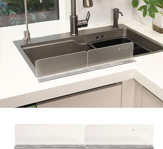 Sink Splash Guard (Upgraded Design) Transparent Acrylic (Frosted) Light Luxurious Premium Removable Splashback | Kitchen Island Sink Backsplash Guard (10.2x1.2x3.35 in) (2pcs)