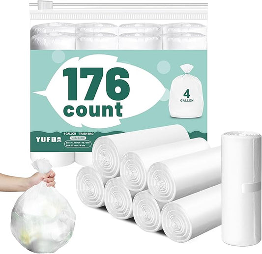 176 Count-4 Gallon Trash Bag, White Trash Bags, Bathroom Trash Bags Small Garbage Bags for Bathroom Can,White 4 Gal Small Trash Can Liners,Unscented Garbage Bag