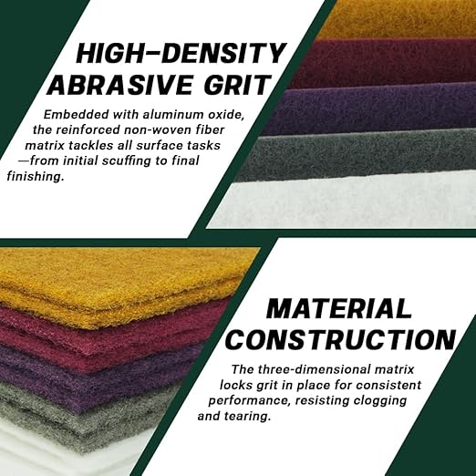 6" x 9" Scuff Pad Variety 10 Pack – Multi-Grit Non-Woven Hand Pads for Scuffing, Scouring, Sanding, Cleaning, Blending, & Surface Prep – Reusable Aluminum Oxide Abrasive Pads