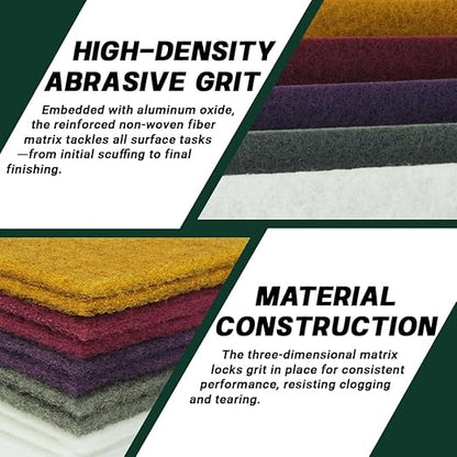 6" x 9" Scuff Pad Variety 10 Pack – Multi-Grit Non-Woven Hand Pads for Scuffing, Scouring, Sanding, Cleaning, Blending, & Surface Prep – Reusable Aluminum Oxide Abrasive Pads