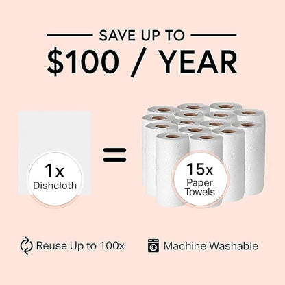 6 Packs Swedish Kitchen Dish Cloths - Reusable Paper Towels for Counters & Dishes - Eco-Friendly Cellulose Sponge Cloth - White