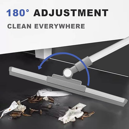 Floor Squeegee Broom - 52" Long Handle Rubber Scrubber for Bathroom, Tile, Shower, Glass, Pet Hair, Hardwood Floor - Adjustable Long Handle, Water Wiper with Replacement Blade (White)