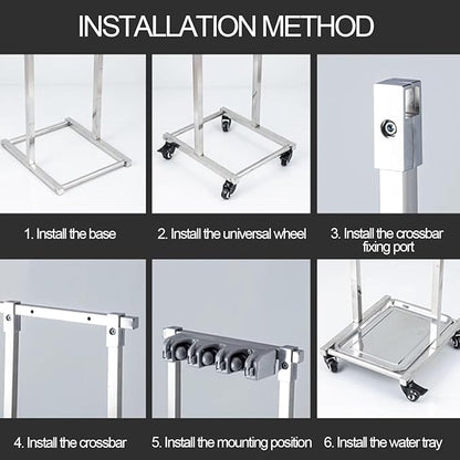 Commercial Broom Mop Holder, Umbrella Stand, Floor-Mounted Mop Rack, Cleaning Supplies Organizer, Freestanding Broom Closet Cabinet (Silver-56X38X106CM(5slots)
