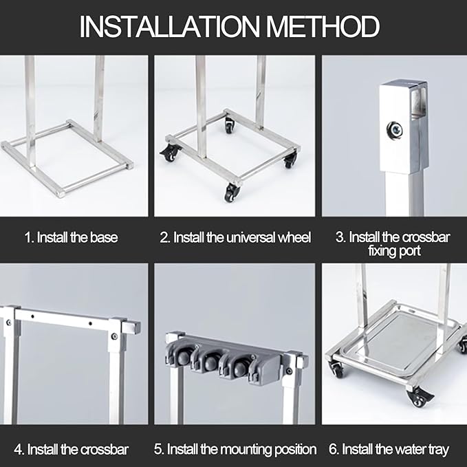 Commercial Broom Mop Holder, Umbrella Stand, Floor-Mounted Mop Rack, Cleaning Supplies Organizer, Freestanding Broom Closet Cabinet (Color : Silver, Size : 56X38X106CM(3slots))