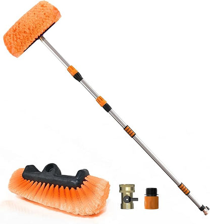 SISUPASSIE 12FT Car Wash Brush with Long Handle, 12-Inch Soft Bristle Car Cleaning Brush for Cleaning RV, Truck, Boat, Solar Panels, Orange