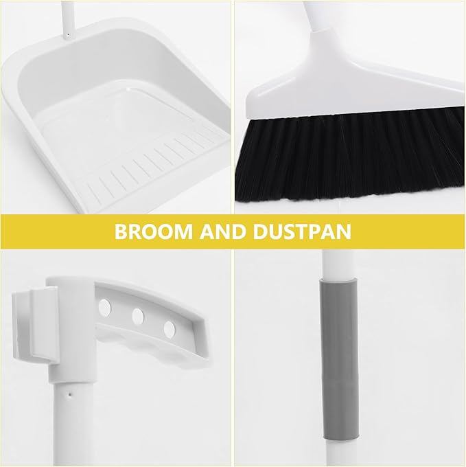 ULTECHNOVO Broom and Dustpan Set for Home - 35.43In Long Handle Soft Broom with Upright Dustpan Combo for Indoor Floor Cleaning Kitchen Office Use Heavy Duty Sweeping Tool