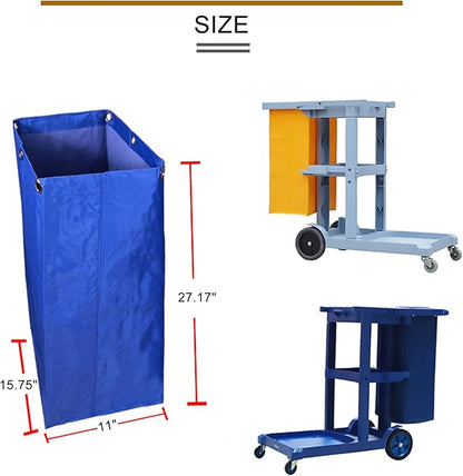 Replacement Janitorial Cart Bag, High Capacity Waterproof Thickened Housekeeping Commercial Janitorial Cleaning Cart Bag with 6 Brass Grommets - 25 Gallon (Blue)