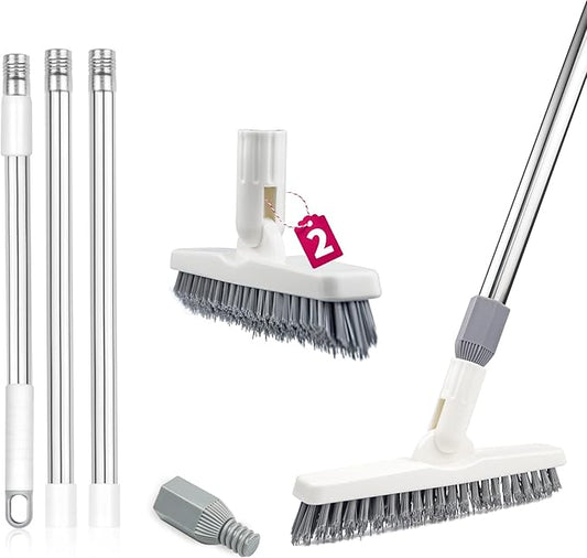 2 Pack Grout Cleaning Brush with Long Handle, Swivel V-Shape Grout Scrub Brush, Extendable Handle for Tile Floors, Bathroom, Shower, Corner