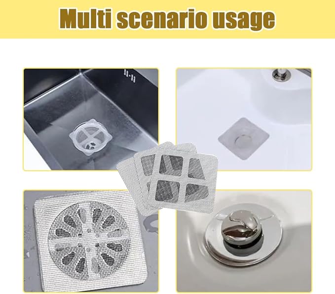 Disposable Shower Drain Hair Catcher, Disposable Hair Drain Stickers Drain Mesh Cover Bathroom Shower Drain Protector for Bathroom Laundry Kitchen Sink for Human and pet Hair (100)