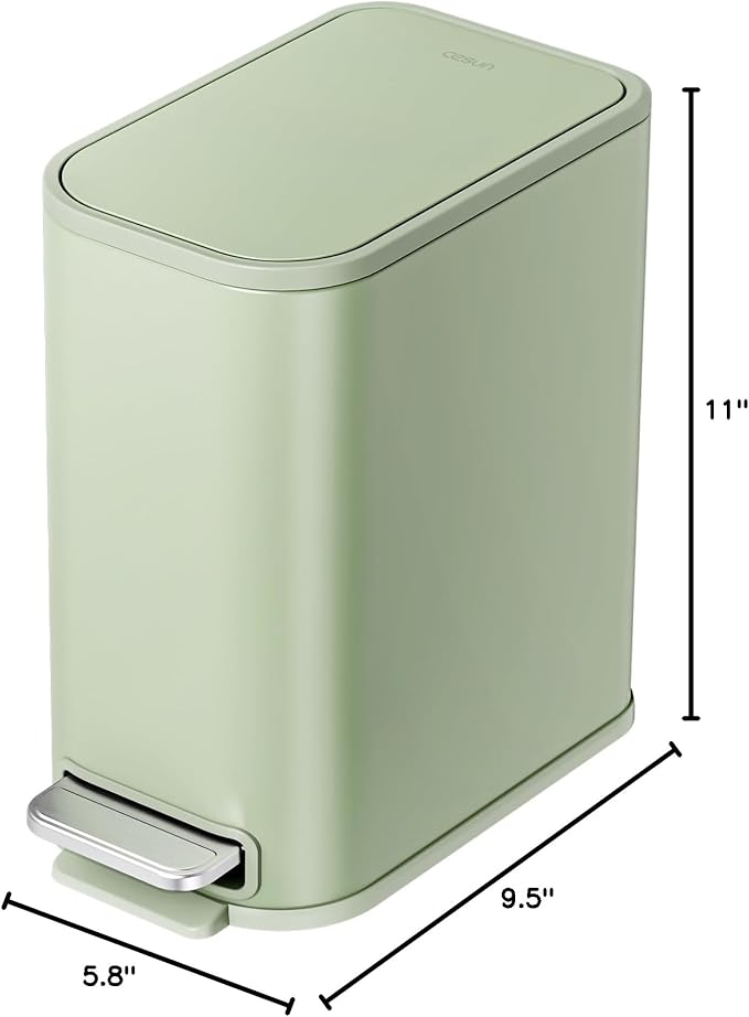 Cesun Small Bathroom Trash Can with Lid Soft Close, Step Pedal, 5 Liter / 1.3 Gallon Stainless Steel Garbage Can with Removable Inner Bucket, Waste Basket for Bathroom, Bedroom (Green)