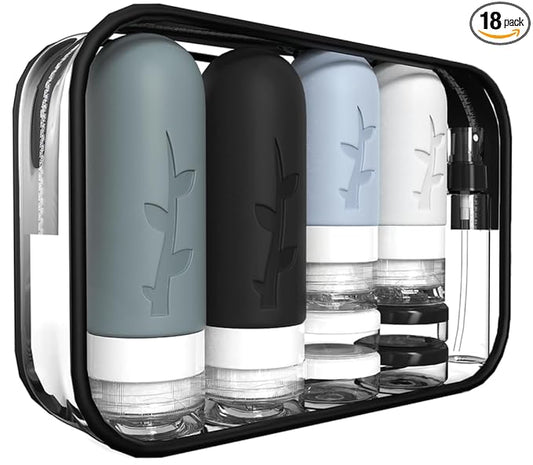18pack Travel Bottles for Toiletries,TSA Approved Silicone Travel Containers for Toiletries,Leak Proof Refillable Liqus Shampoo And Conditioner travel Essentials toiletry Bottles