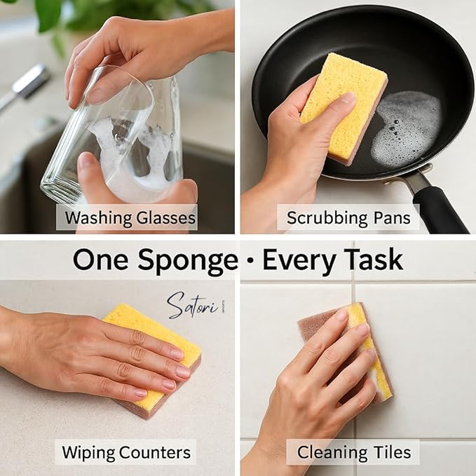 Natural Kitchen Sponges – 10 Pack Plant-Based Coconut & Cotton Scrubbers, Dual-Sided, Eco-Conscious, Odor-Resistant Dishwashing Sponges for Dishes, Pots & Pans