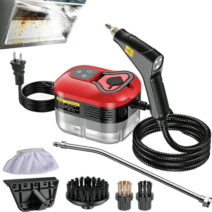 2500W Handheld Steam Cleaner for Home: High Temperature Pressurized Steamer with 6 Adjustable Levels for Cleaning - Portable Multi-Surface Steam Cleaning Machine for Kitchen, Furniture (red)
