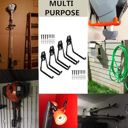 Storage Double Hooks Garage Space Saver Organizer Utility Hanger,Rack Extended Wall Mount Tool Heavy Duty Steel Holder with Anti-Slip Coating, 4 Pack 5.1" Garage Hook