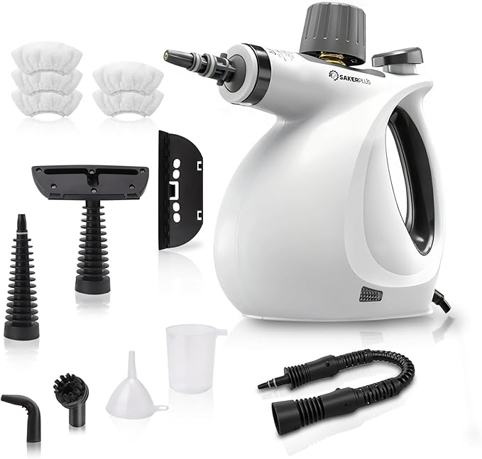 SakerPlus Steam Disinfection Cleaner, Handheld Pressurized Natural Steam Cleaner with 9 PCS Accessories, Portable Multi-Surface Steamer for Cleaning Home Kitchen Floor, Upholstery, Tile Grout & Car