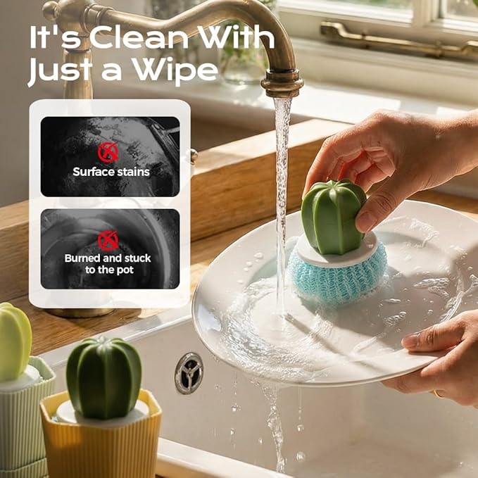 Comfort Grip Soap Dispensing Kitchen Scrub,Soap Dispensing Dish Brush,Replaceable Cleaning Brush,Dispenser has Non Slip Handle for Cleaning Dishes, Pots, Pans,Sinks (A)