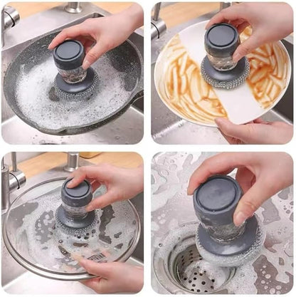 3-in-1 Self-Filling Soap Dispenser Brush - Ergonomic Grip for Easy Pot & Pan Washing
