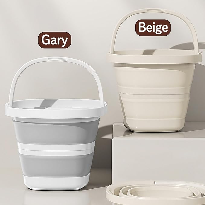 Folding Bucket, Water Bucket, 5L, 10L, Thick, Multi-Functional, Convenient, Foot Bath, Square, Stylish, Camping, Laundry, car wash, Foot Bath, Fishing (Beige*2)