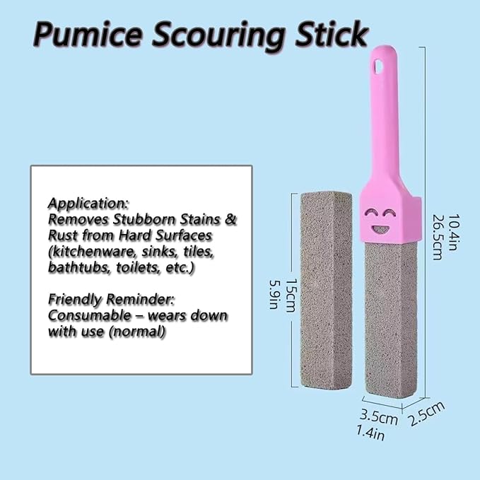 10 Pack Pumice Stone Scouring Sticks with 2 Universal Handles, Grey Pumice Stone Cleaner for Cleaning Toilets, Bathrooms, Kitchens, Spas and Pools, Plus 1 Dual-Use 2-in-1 Dustpan Brush (11-in-1)