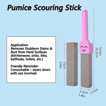 10 Pack Pumice Stone Scouring Sticks with 2 Universal Handles, Grey Pumice Stone Cleaner for Cleaning Toilets, Bathrooms, Kitchens, Spas and Pools, Plus 1 Dual-Use 2-in-1 Dustpan Brush (11-in-1)