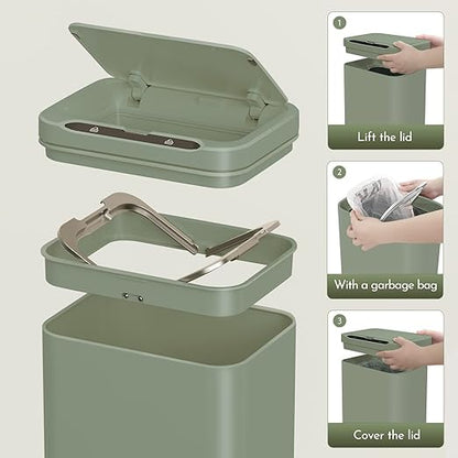 ELPHECO Stainless Steel Office Trash Can Motion Sensor Garbage Can Touchless Smart Trash Can Automatic Waste Bin for Kitchen, Office, Bathroom (Avocado Green, 5.5 Gallons)