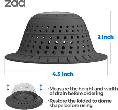 zaa Bathtub Drain Hair Catcher, Silicone Collapsible 1 Pack Drain Protector for Pop-Up and Regular Drains of Shower,Tub, Bathroom, Sink, Charcoal Black