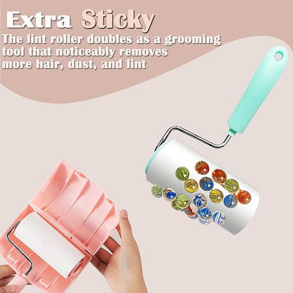 Lint Roller Remover with 180 Sheets, Pet Hair Remover Extra Sticky Roller Hair Dust Remover for Clothes, Furniture, Travel Household 1 Handle+3 Rollers Dog &Cat Hair Removal Green