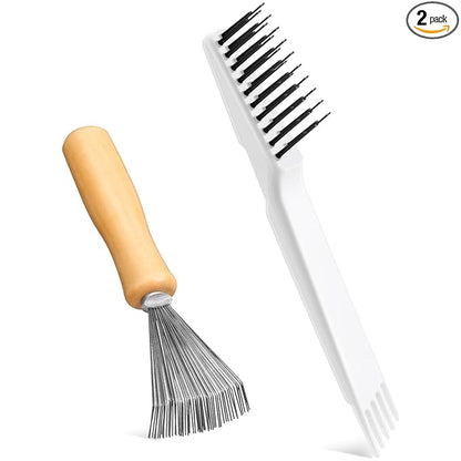 Boao 2 Pieces Hair Brush Cleaning Tool Comb Cleaner Brush Mini Comb Cleaning Hair Remover Tool for Removing Dust Home and Salon Use(White, Wood Color,Polished Wooden Handle Rake)