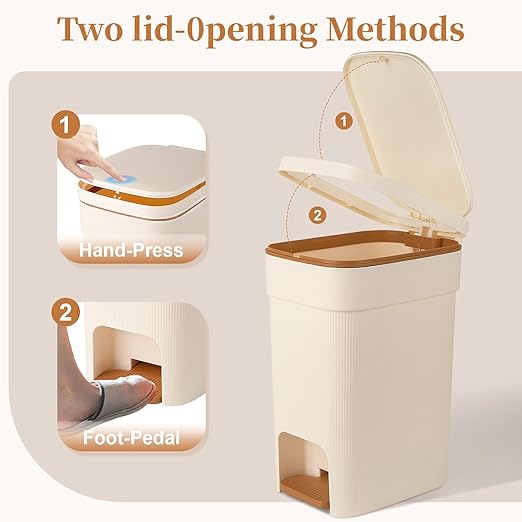 JiatuA Small Bathroom Trash Can with Lid Soft Close, 4 Gallon Step Garbage Can Slim Trash Bin Wastebasket for Kitchen Bedroom Office Living Room Toilet College Dorm, Cream