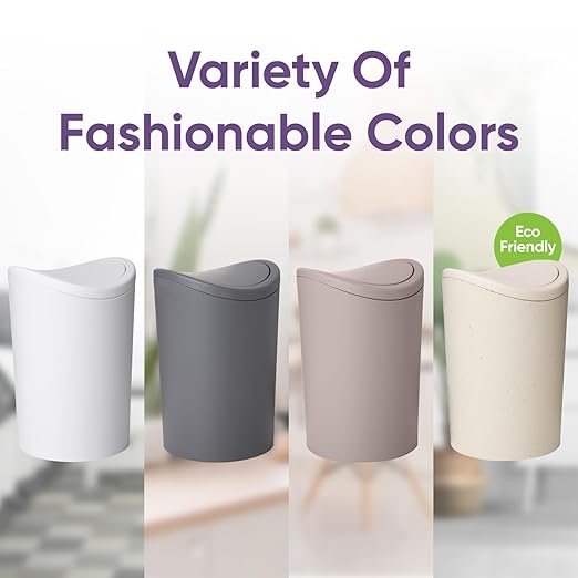 Superio Small Bathroom Trash Cans with Lid 4 Pack (1 1/2 Gallon, 6 Liter), Modern Matte Black Mini Waste Bin with Swing Lid Plastic Garbage Can for Bathroom, Bedroom, Office, Under Desk