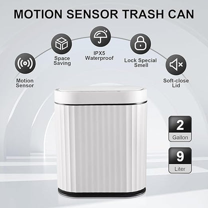 ELPHECO Bathroom Trash Can with Lid 2 Gallon Small Sensor Garbage Can, Slim Smart Trash Bin, Waterproof Automatic Wastebasket, Narrow Plastic Garbage Bin for Bathroom, Kitchen, Office, Black White