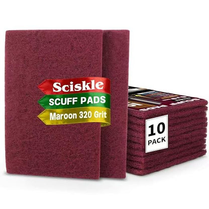 6" x 9" Maroon General Purpose Scuff Pads, 10 Pack – Non-Woven Hand Pads for Scuffing, Scouring, Sanding, Cleaning, Blending & Paint Surface Prep on Auto Body – Reusable Aluminum Oxide Abrasive Pads