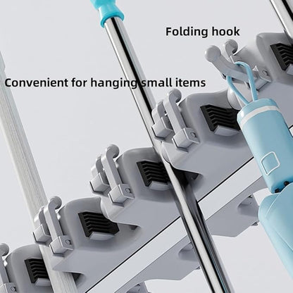 Stainless Steel Floor-Standing Mop and Broom Holder, Mobile Cleaning Supplies Organizer with Double Poles and Wheels, Freestanding Cleaning Caddy for Kitchen, Bathroom or Utility Room(Gray,97cm/38.2in