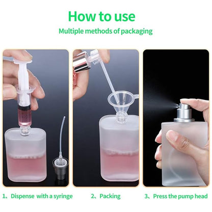 2 Pack 100ml/3.38 Oz Empty Frosted Glass Spray Bottle Perfume Atomizer, Refillable Fine Mist Spray Empty Perfume Bottles with 4 kinds of perfume dispenser (2 Pack 100ml/3.38 Oz Frosted Bottles)