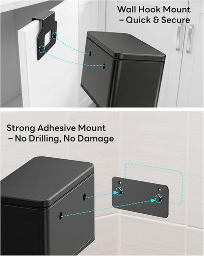 Kitchen Mini Compost Bin, 4L/1G Small Trash Can with Lid, Slim Stainless Steel Hanging Garbage Bin for Kitchen, Bathroom, Bedroom, Office, Wall Mounted Compost Bin with Inner Bucket, Black