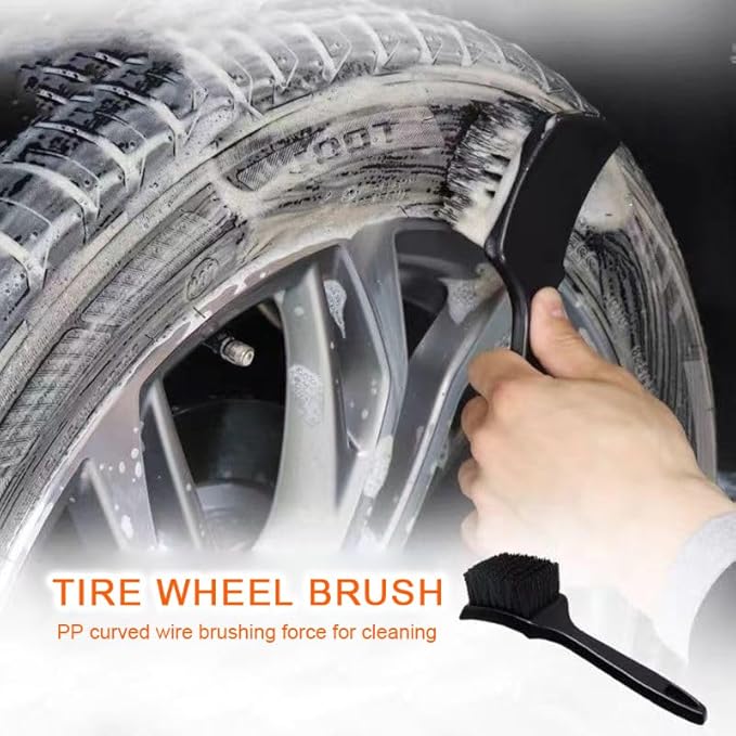 Wheel Brush Tire Brush Car Wash Brush Tire Brush Car Carpet Cleaner Used for Cleaning Car Tires, Wheels and Carpets, with a Short Handle that is Simple and Durable