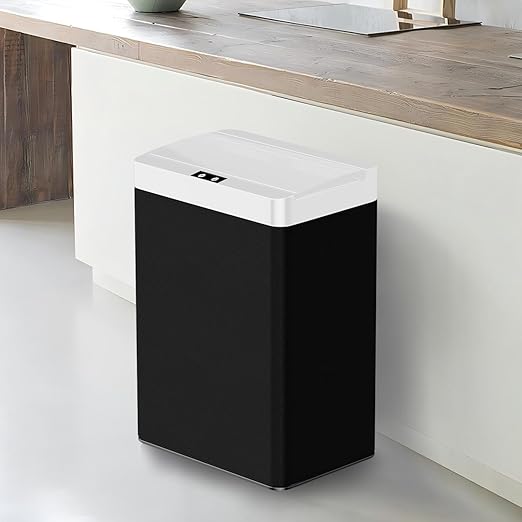 13 Gallon Trash Can Kitchen Trash Can with Lid High Capacity Automatic Garbage Can Stainless Steel Motion Sensor Trash Bin for Kitchen Bedroom, Black