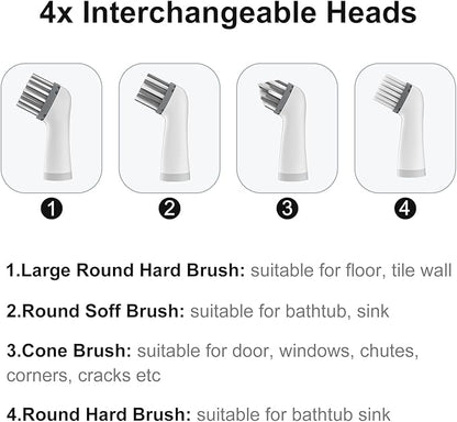 Electric Cleaning Brush with 4 in 1 Multiple Brush Heads,Indoor Household Cordless Motorized Brush for Bathroom Toilet Kitchen Tile Crevice(Gray)