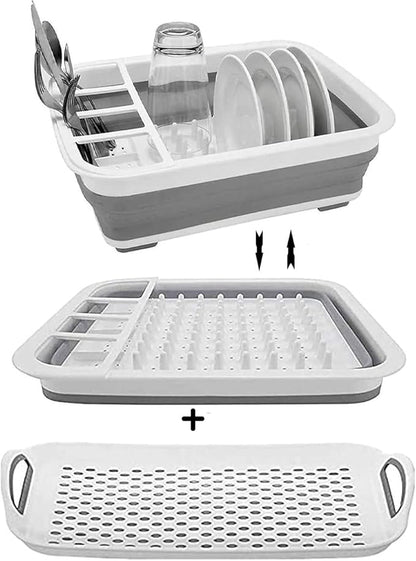 camper must haves dish drying rack Collapsible Dish Drying Rack Portable Dinnerware Drainer Organizer for Kitchen RV Campers Travel Trailers Space Saving Kitchen Storage Rack Tray (with Drainboard)